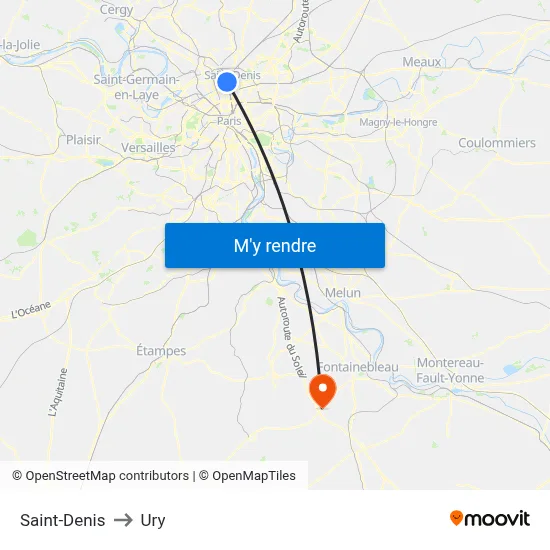 Saint-Denis to Ury map