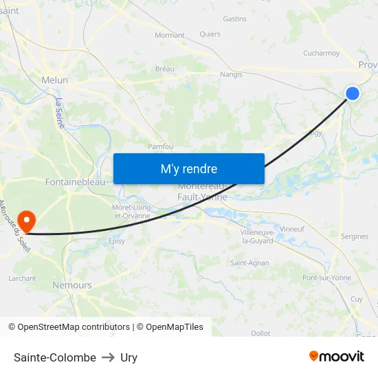 Sainte-Colombe to Ury map