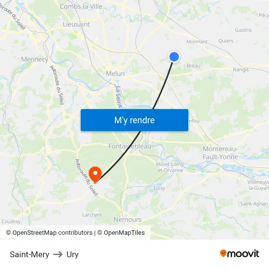 Saint-Mery to Ury map
