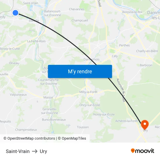 Saint-Vrain to Ury map