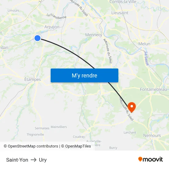 Saint-Yon to Ury map