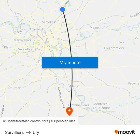 Survilliers to Ury map