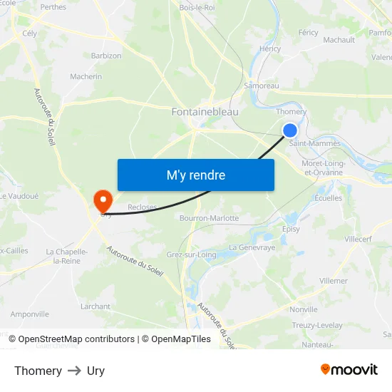 Thomery to Ury map