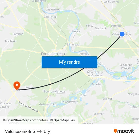 Valence-En-Brie to Ury map
