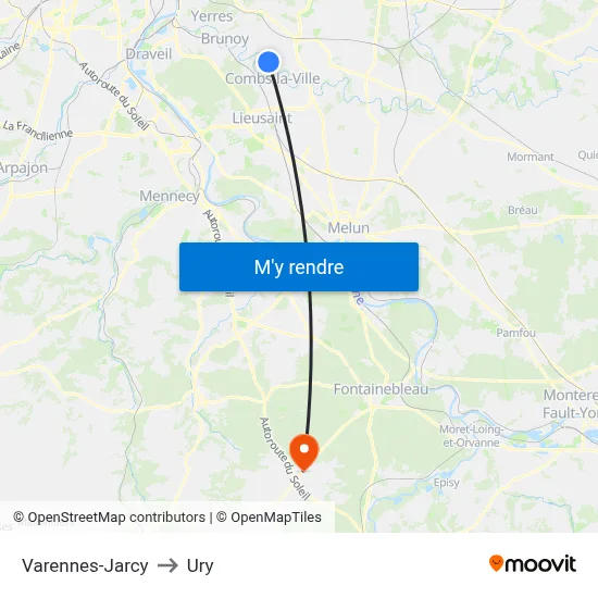 Varennes-Jarcy to Ury map