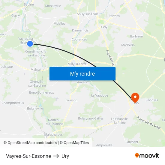 Vayres-Sur-Essonne to Ury map