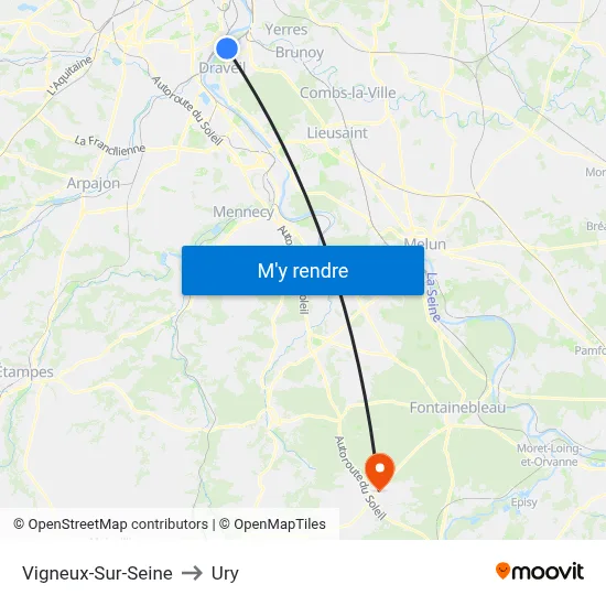 Vigneux-Sur-Seine to Ury map