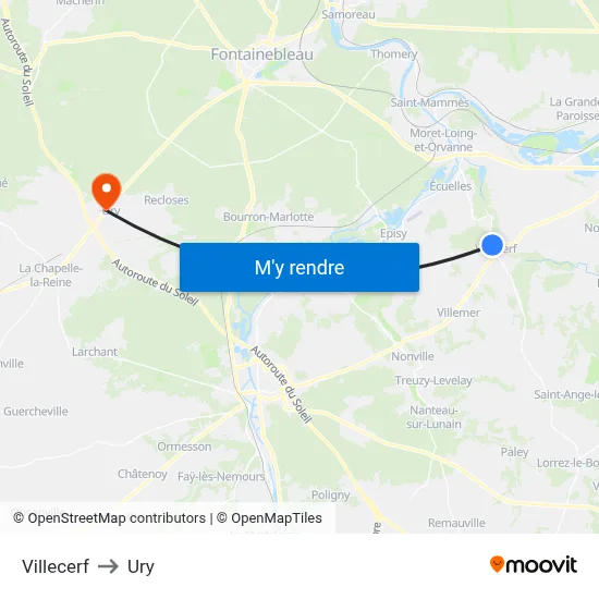 Villecerf to Ury map
