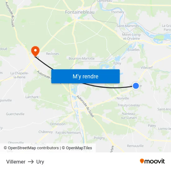 Villemer to Ury map
