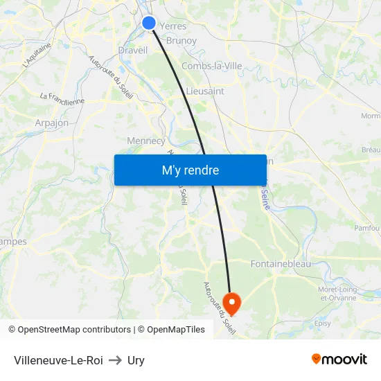 Villeneuve-Le-Roi to Ury map