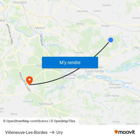 Villeneuve-Les-Bordes to Ury map