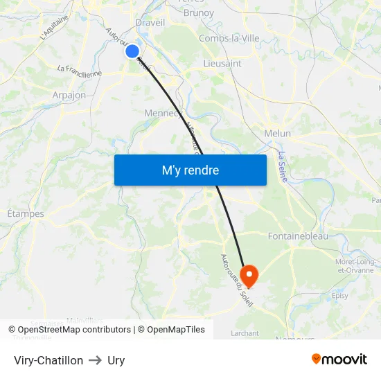 Viry-Chatillon to Ury map