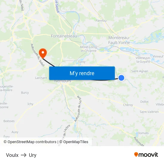 Voulx to Ury map