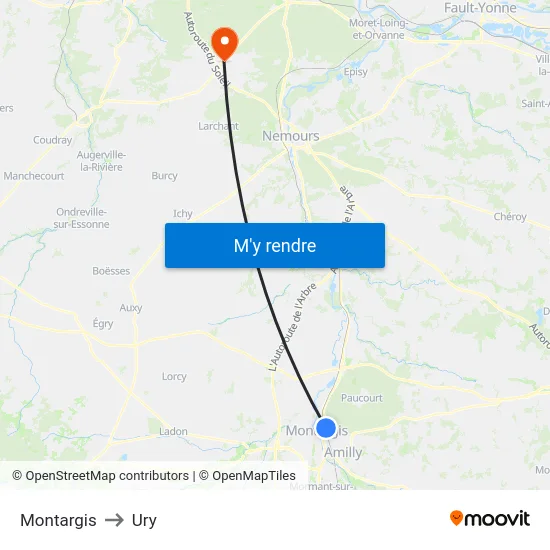 Montargis to Ury map
