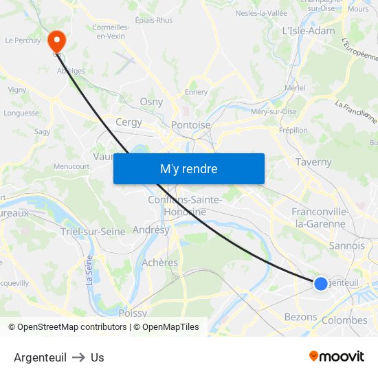 Argenteuil to Us map