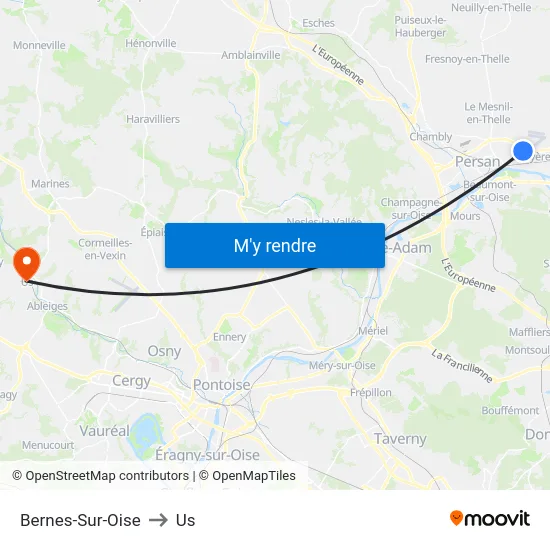 Bernes-Sur-Oise to Us map