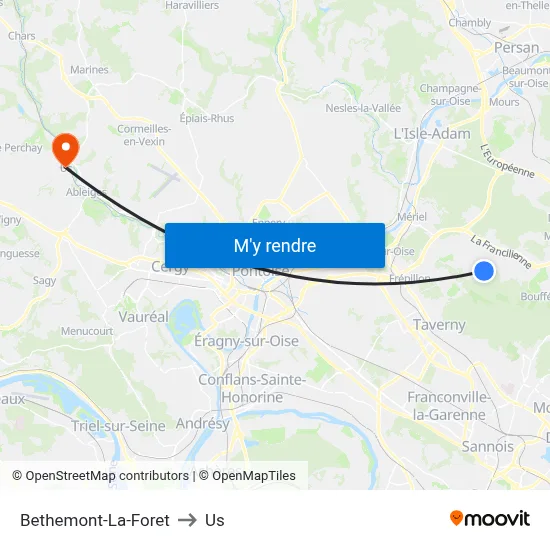 Bethemont-La-Foret to Us map