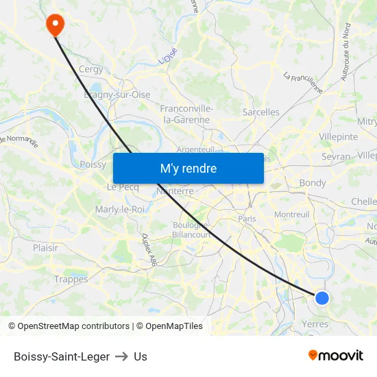 Boissy-Saint-Leger to Us map