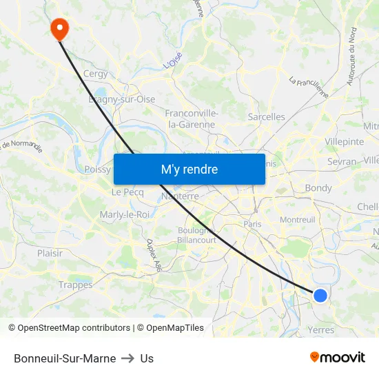Bonneuil-Sur-Marne to Us map