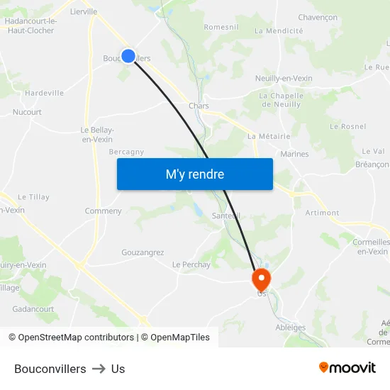 Bouconvillers to Us map