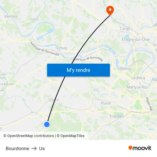 Bourdonne to Us map