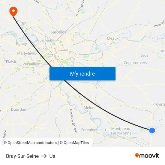 Bray-Sur-Seine to Us map