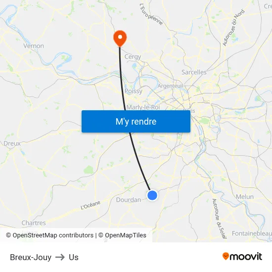 Breux-Jouy to Us map