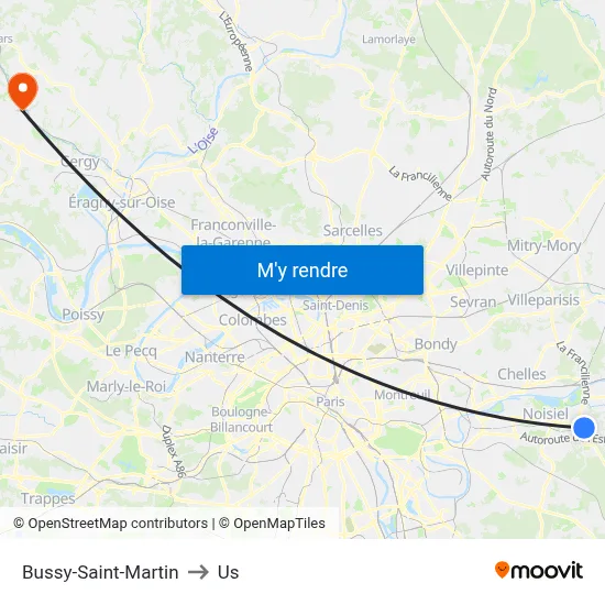 Bussy-Saint-Martin to Us map