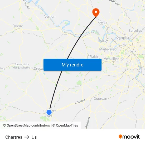 Chartres to Us map