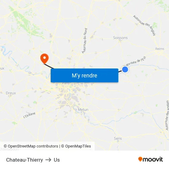 Chateau-Thierry to Us map