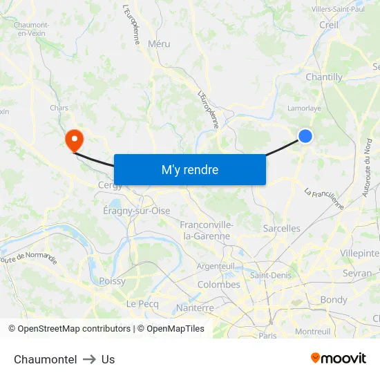 Chaumontel to Us map