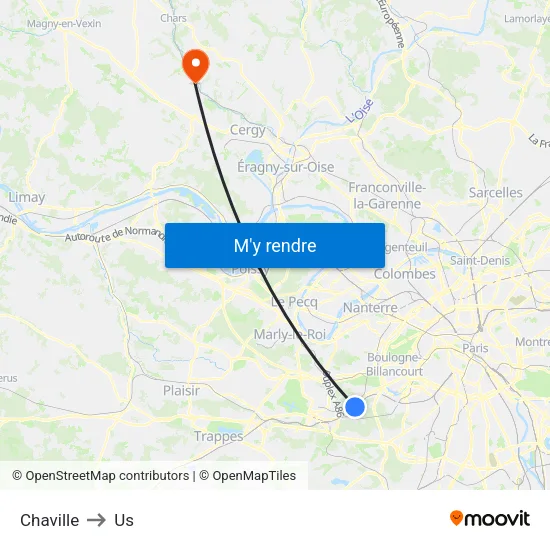 Chaville to Us map