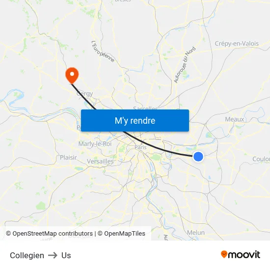 Collegien to Us map