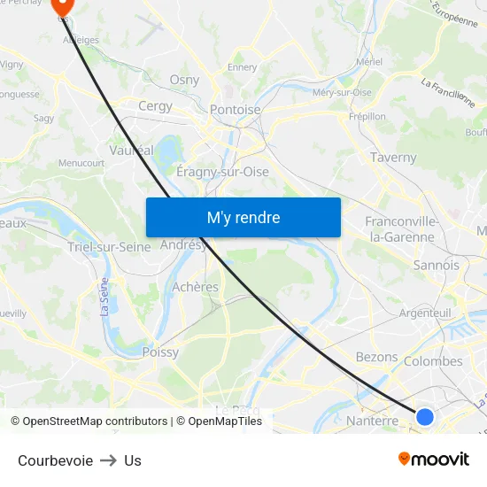 Courbevoie to Us map