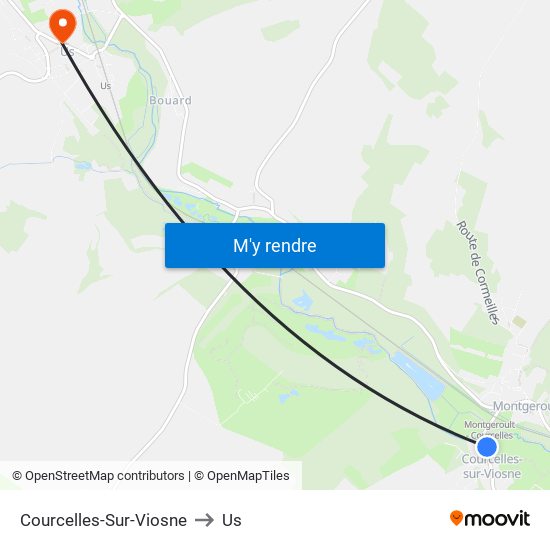 Courcelles-Sur-Viosne to Us map