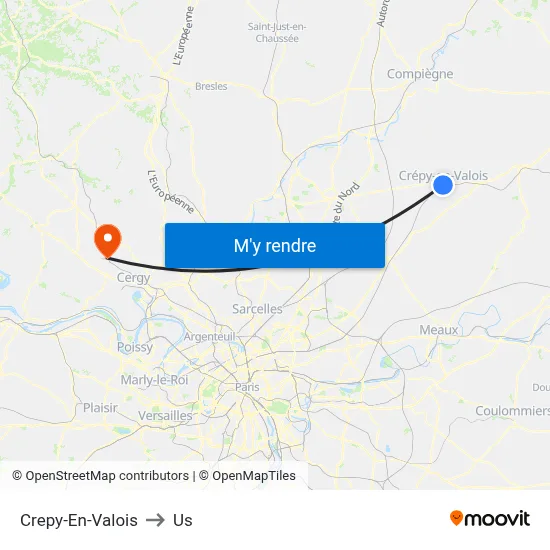 Crepy-En-Valois to Us map
