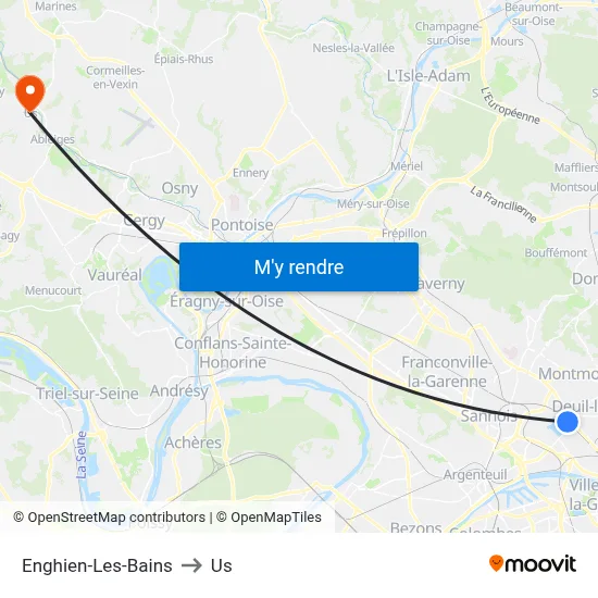 Enghien-Les-Bains to Us map