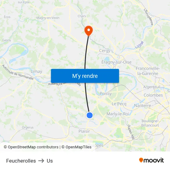 Feucherolles to Us map