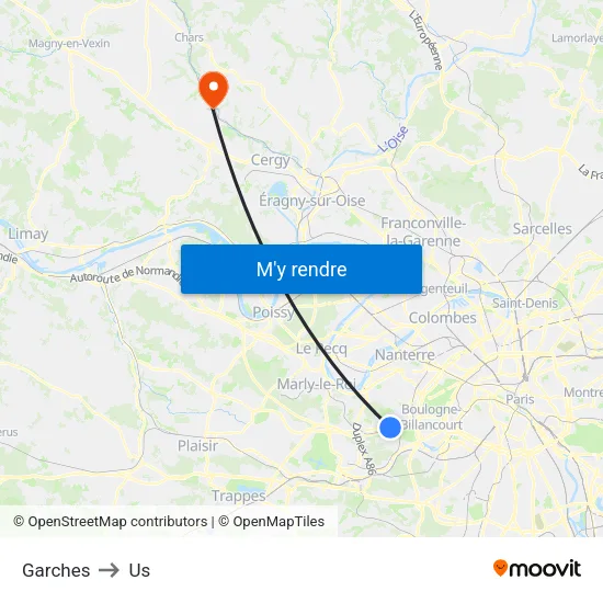 Garches to Us map