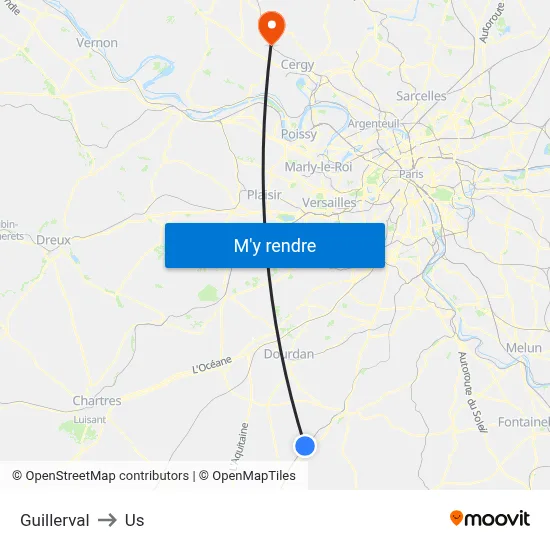 Guillerval to Us map