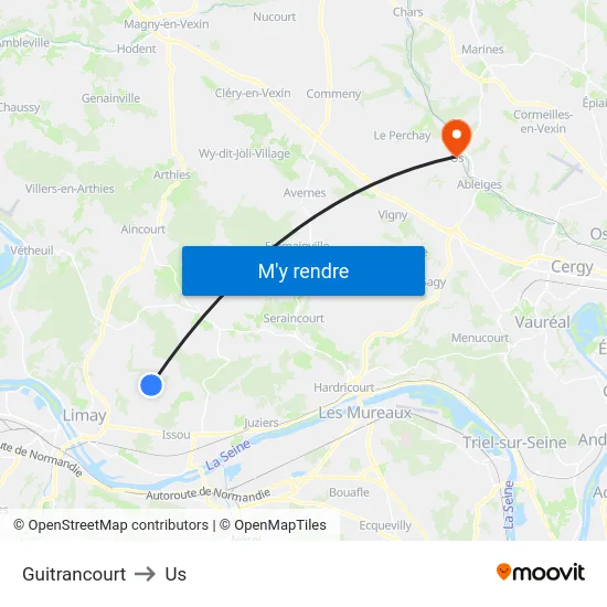Guitrancourt to Us map