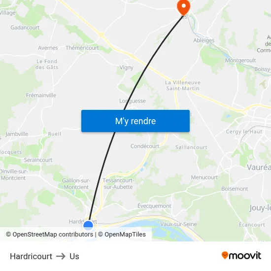 Hardricourt to Us map