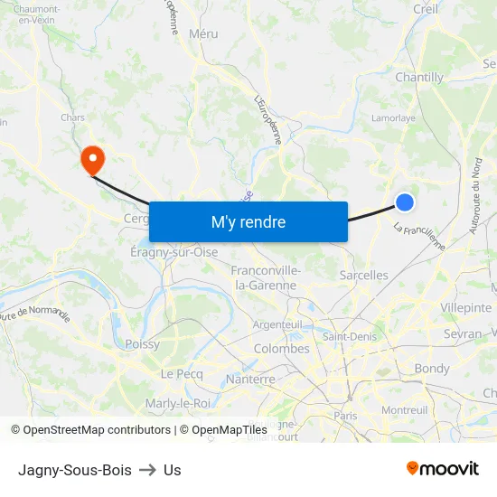 Jagny-Sous-Bois to Us map