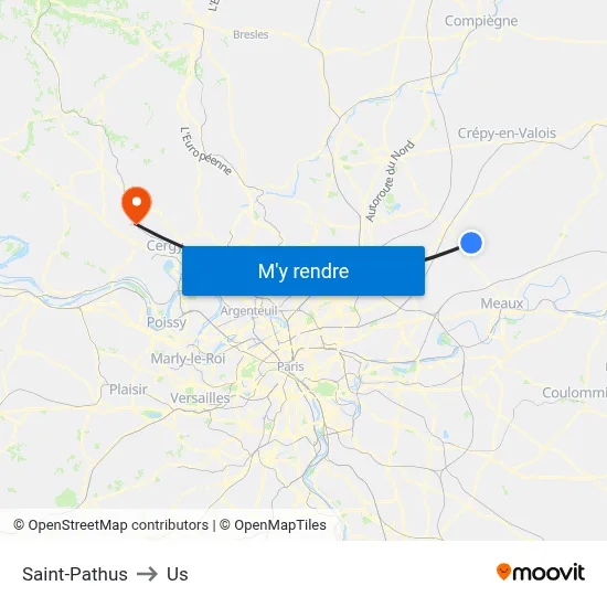 Saint-Pathus to Us map