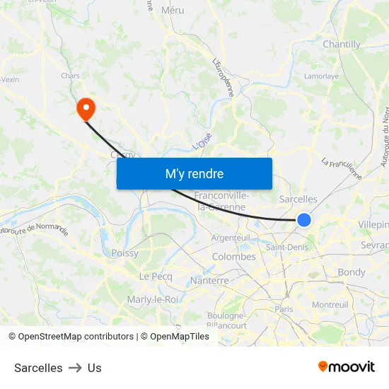 Sarcelles to Us map