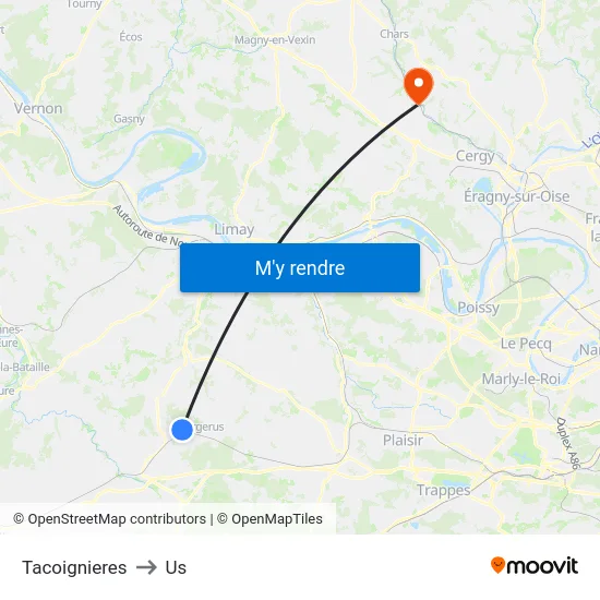 Tacoignieres to Us map