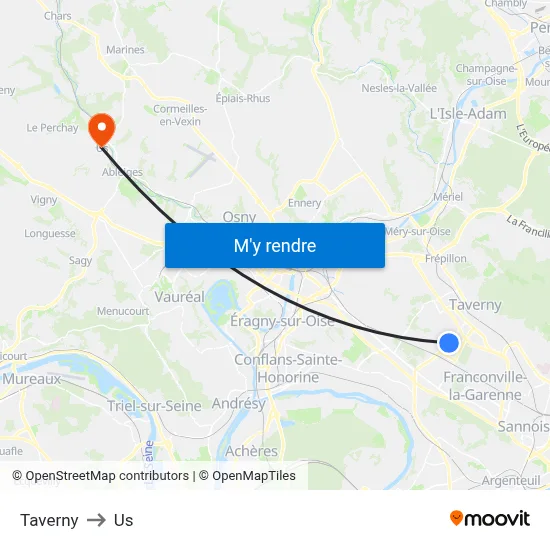 Taverny to Us map