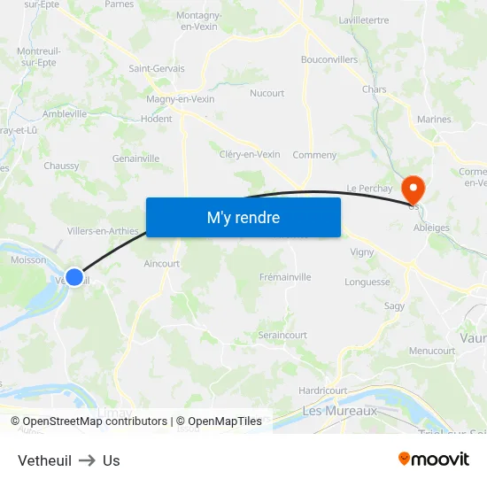Vetheuil to Us map