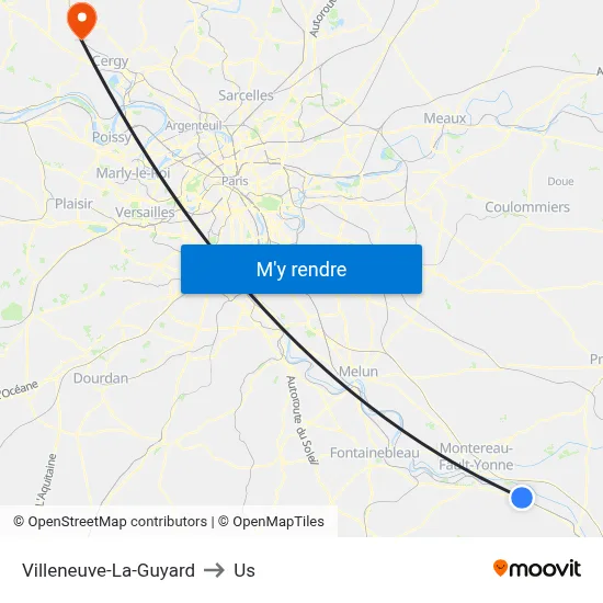 Villeneuve-La-Guyard to Us map