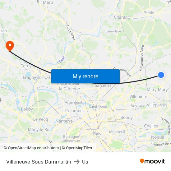 Villeneuve-Sous-Dammartin to Us map